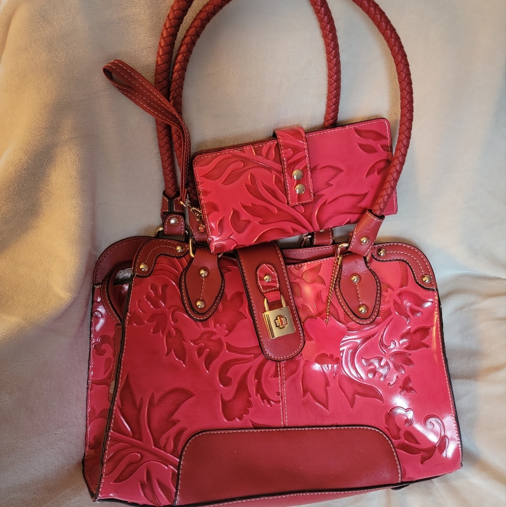 MC Red Purse with matching wallet wristlet